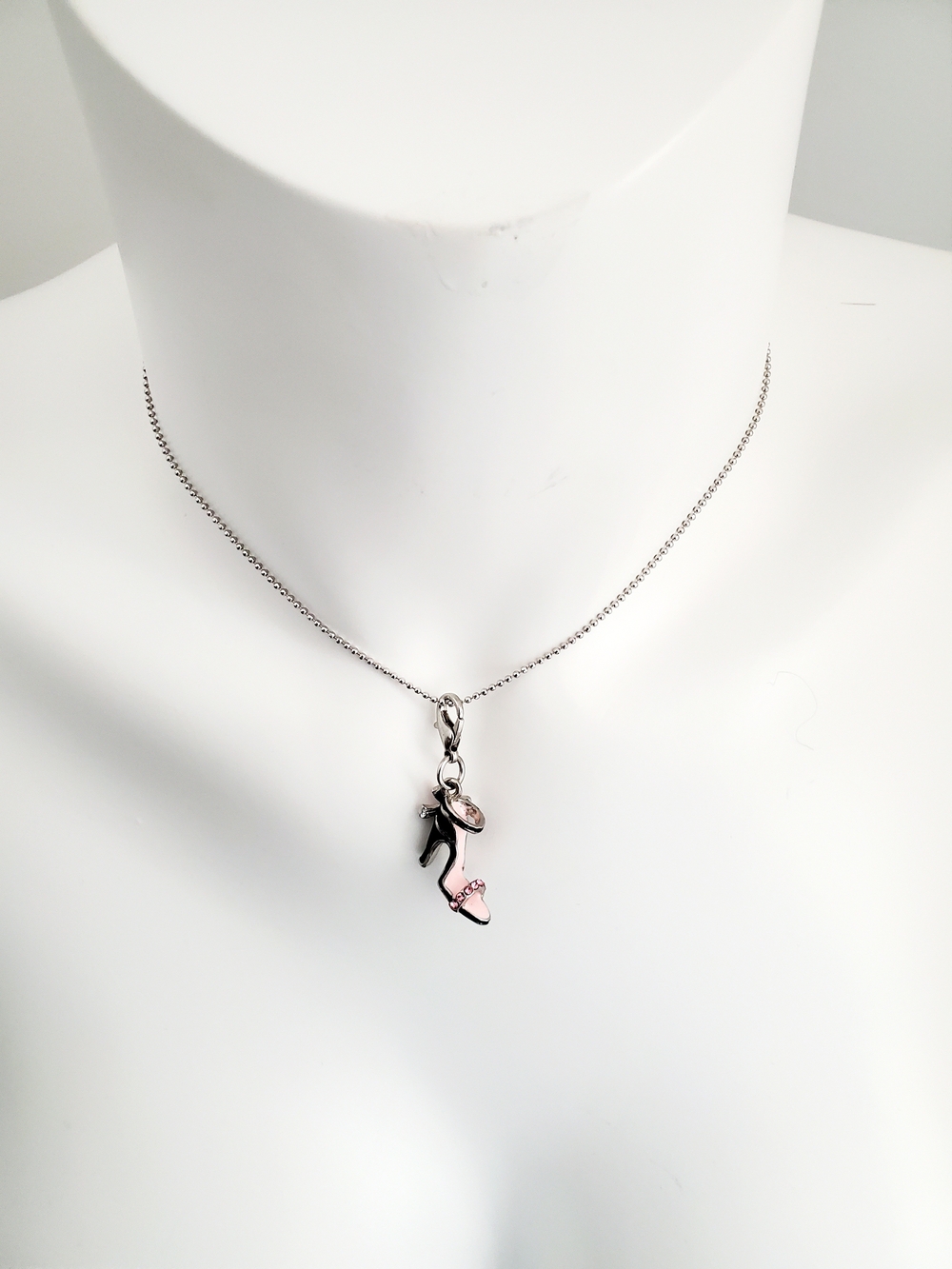 Silver Necklace with Pink High Heel and Hat Charms - Women Jewelry